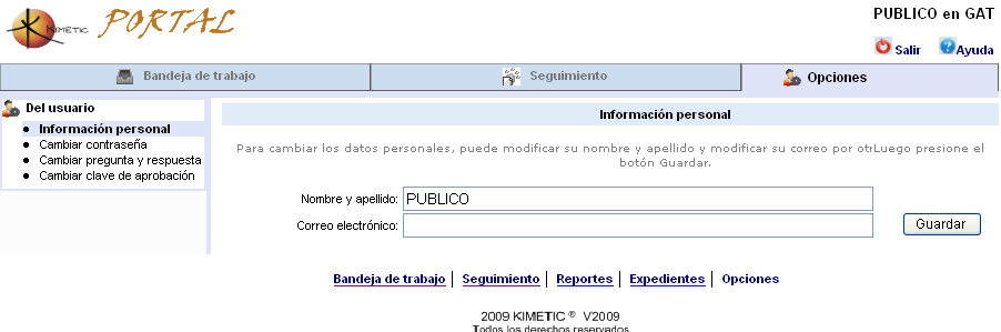 Opciones de Usuario