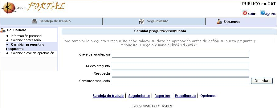 Opciones de usuario